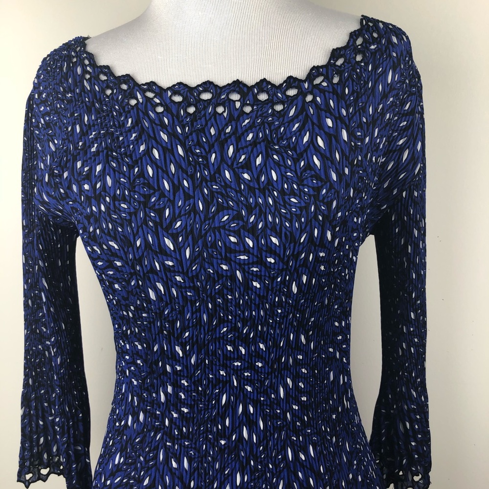 B.Moss - Blue Black White Top - 3/4 Sleeves Size S